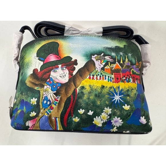Sharif Colorful Leather Mad Hatter Artistic Shoulder Bag With Beaded Accents & S - Picture 1 of 16
